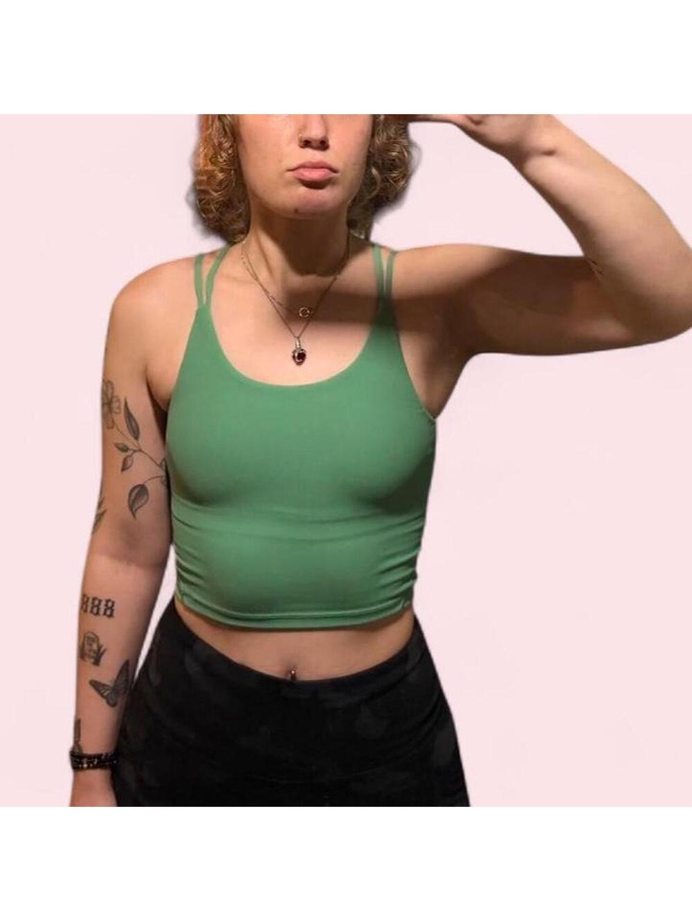 WILO Sage Green Built-In Bra Cropped Tank — XS/Small